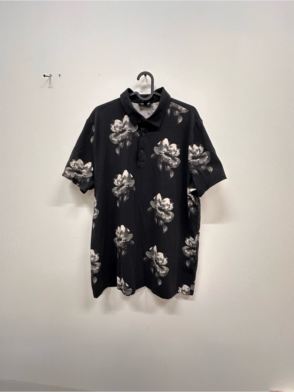 Express Black Polo with White Floral Print